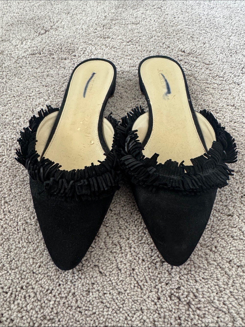 J. Crew Black Fringe Pointed Toe Slip-On Flats